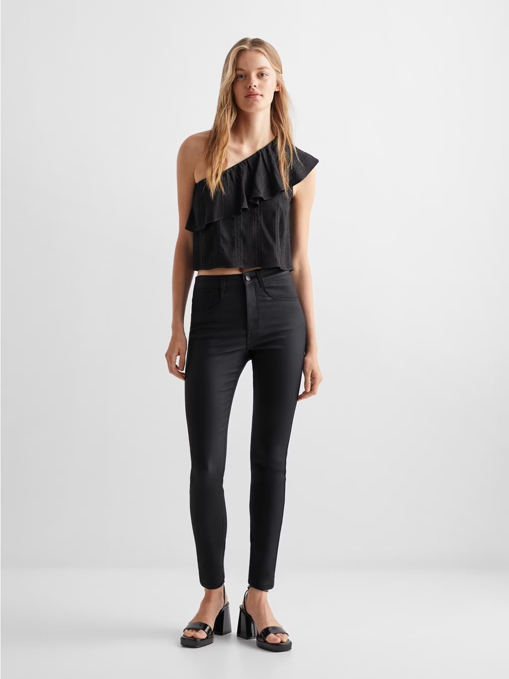 NWT Mango Teen Coated Black High-Rise Skinny Jeans